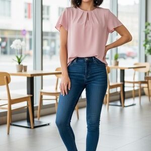 Land's End Women's Silky Pleated Key-Hole Blouse